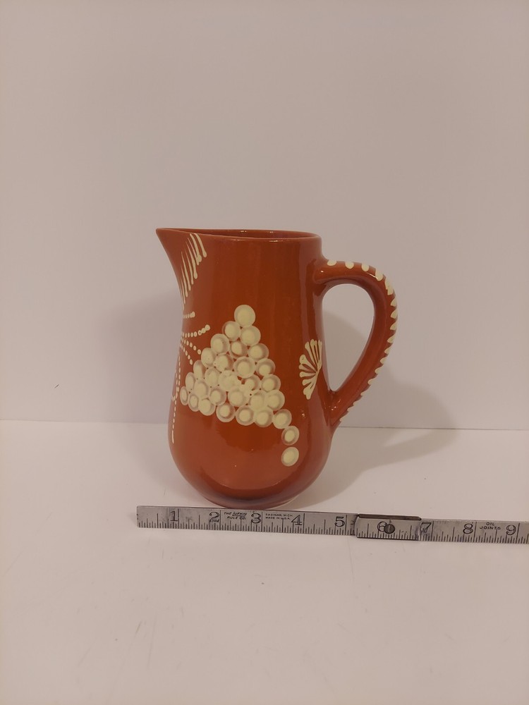 Glazed Handpainted Earthenware Pitcher 7 Inches