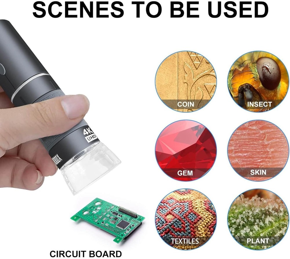 Ninyoon 4K WiFi Microscope for iPhone Android PC, 50-1000X USB Digital Grey