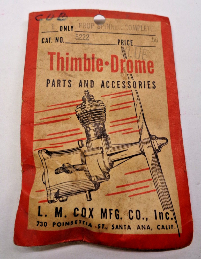 Cox Thimble Drome Prop Spinner Complete, #5222, BLUE, Original Package, NOS