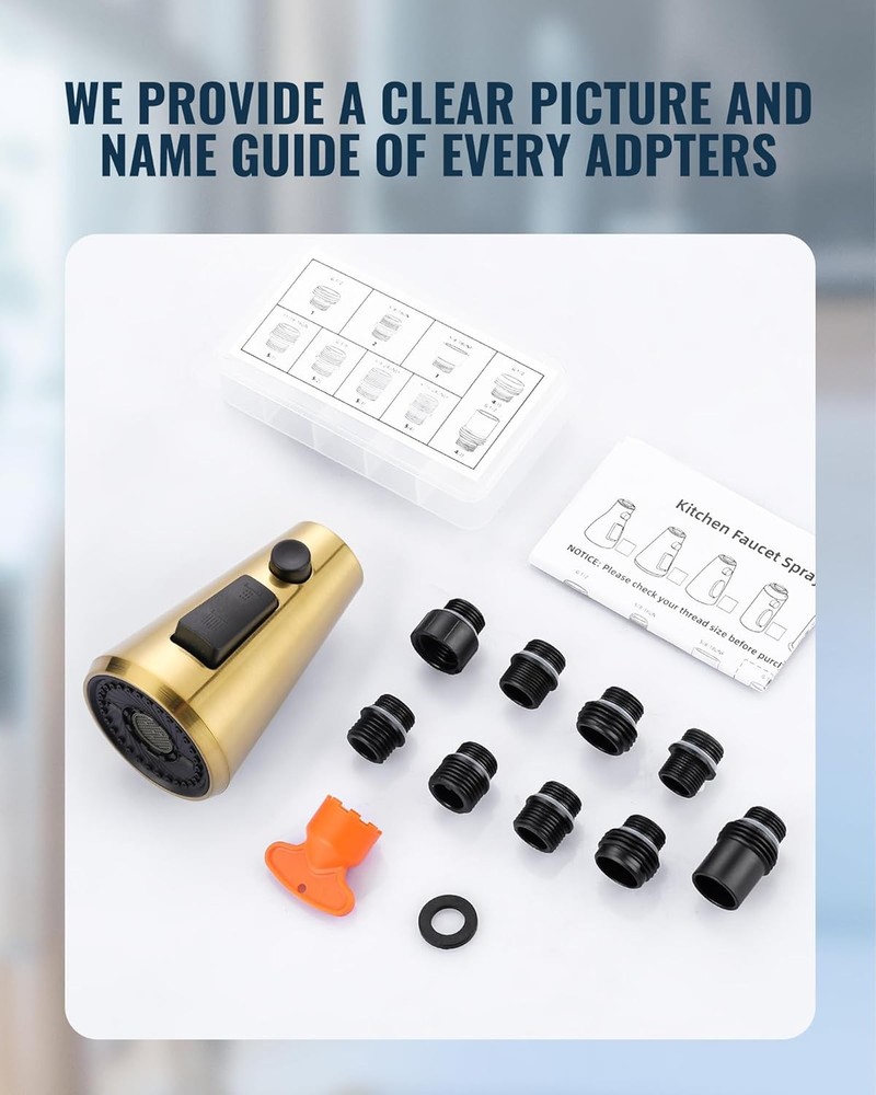 Pull Down Spray Head Replacement - for Kitchen Faucet Sprayer Head with 9 Adapte