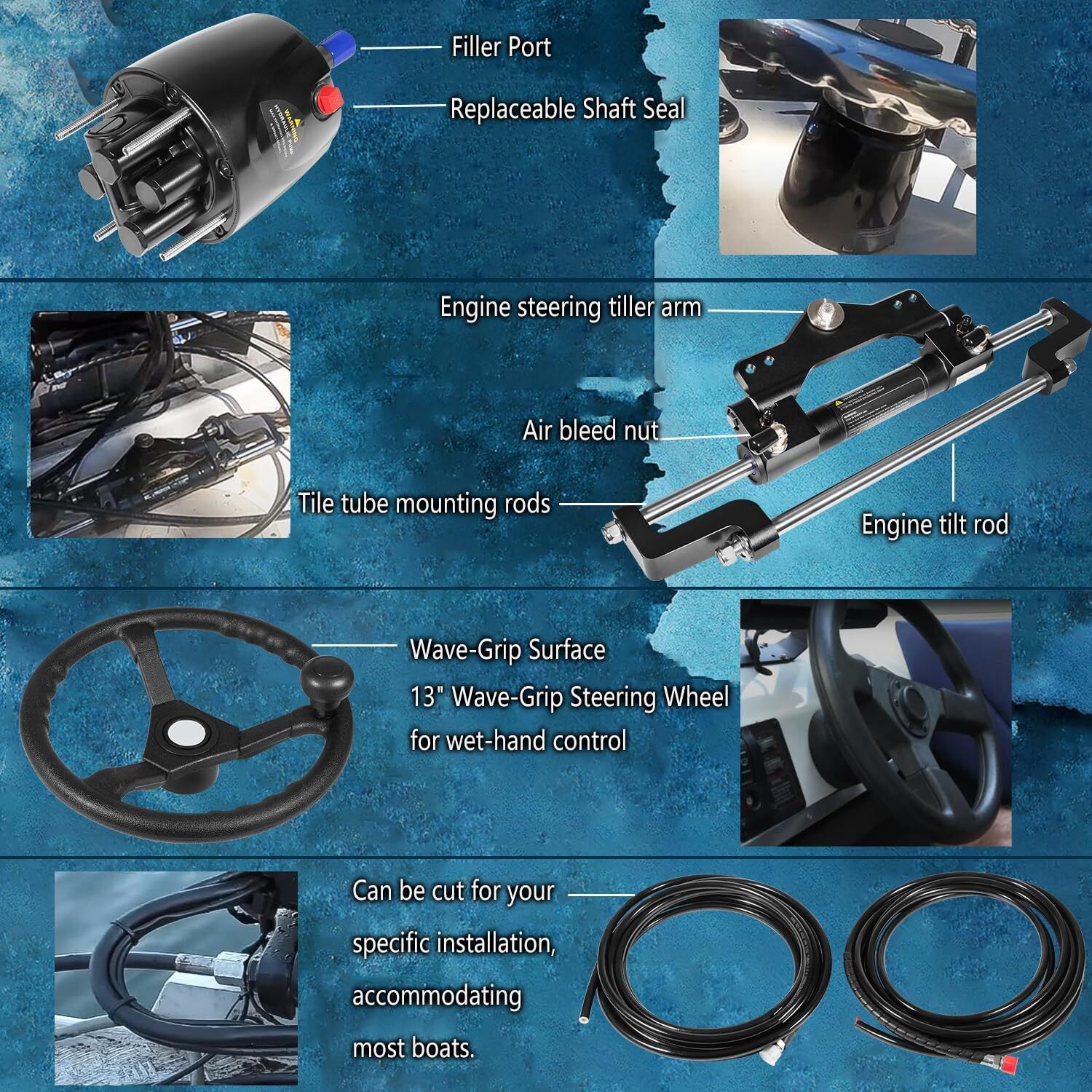 200HP Hydraulic Outboard Steering Kit Boat Marine System for Single Station