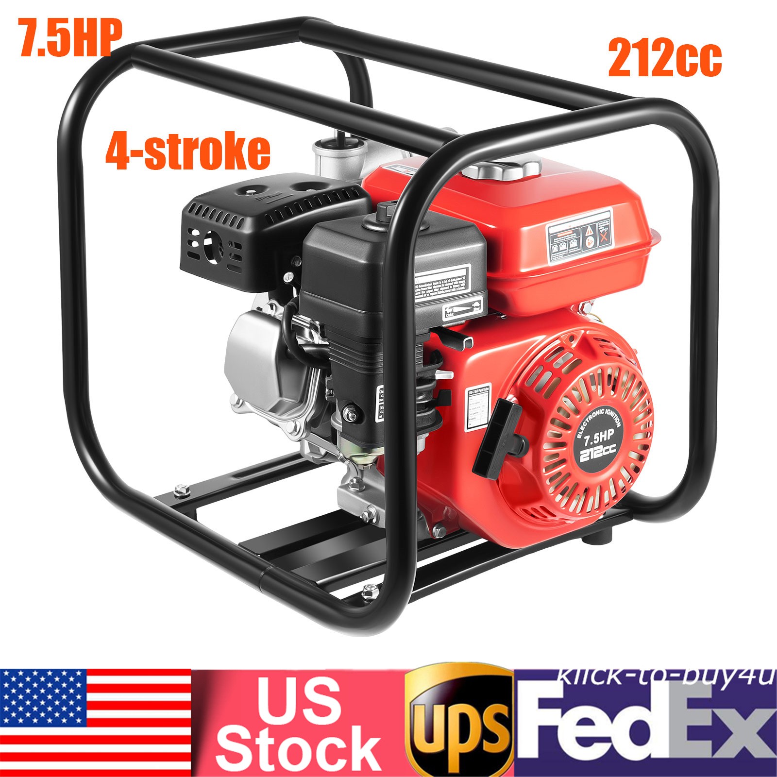 7.5 HP 2" Portable Gas-Powered Semi-Trash Water Pump Gasoline Water Pump 212CC