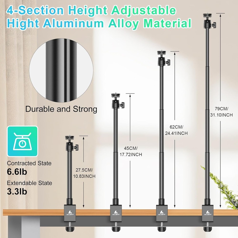Camera Desk Mount Webcam Stand, Adjustable Table Camera Stand with 1/4" Screw...