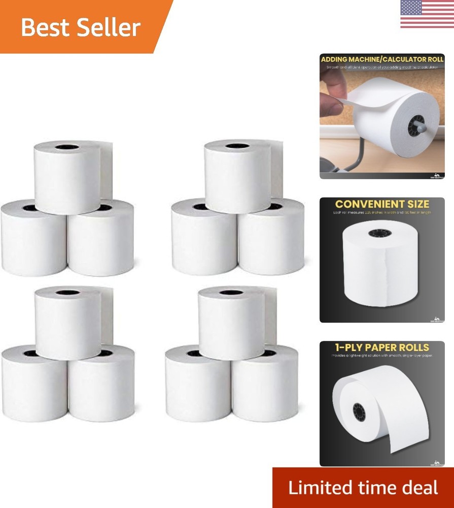 Adding Machine Rolls 2 1/4" x 130' - 12 Uncoated Rolls, Bright White