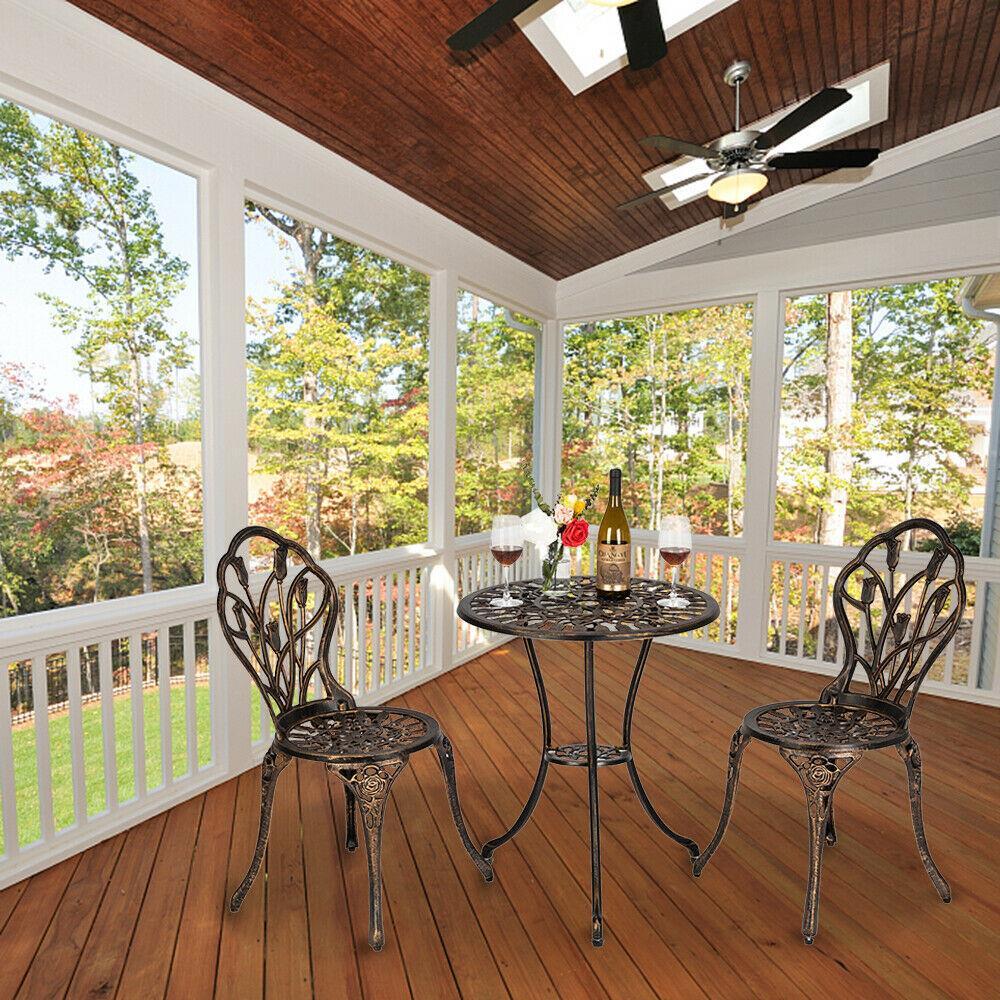 3pc Patio Bistro Dining Furniture Set Outdoor Garden Iron Table Chair Bronze US