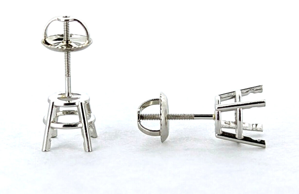 14K Gold 7mm Pre-Notched Stud Earring Settings Screw Backs Pair