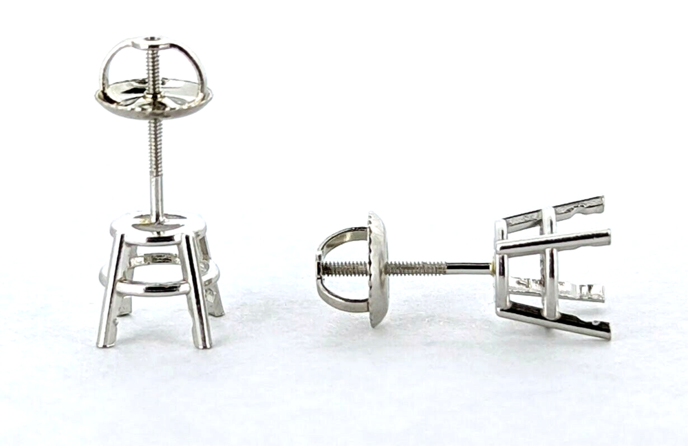 14K Gold 7mm Pre-Notched Stud Earring Settings Screw Backs Pair