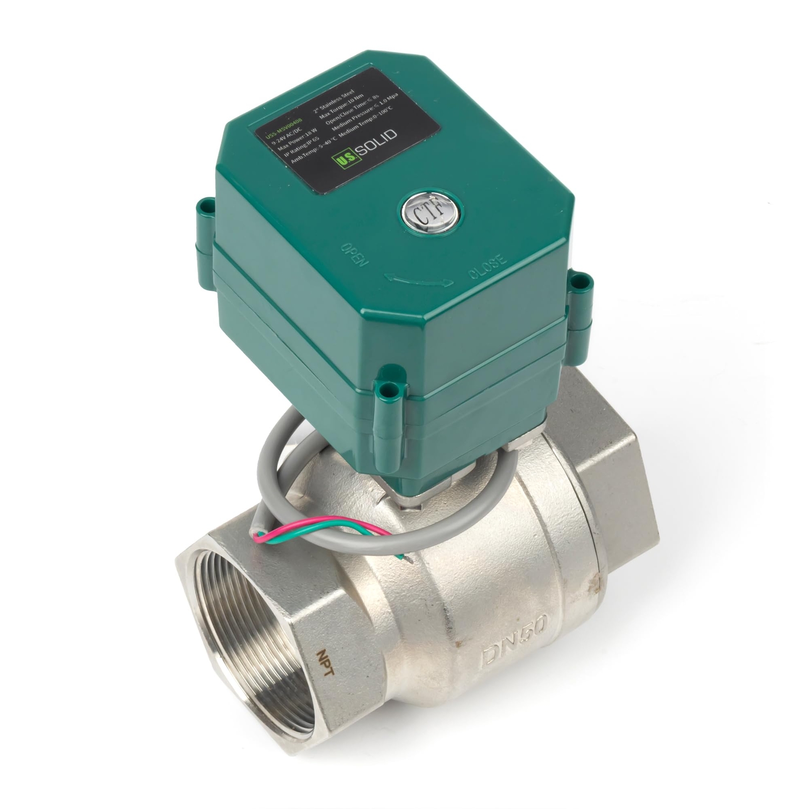 U.S. Solid Motorized Ball Valve 2 inch Stainless Steel 9-24V AC/DC