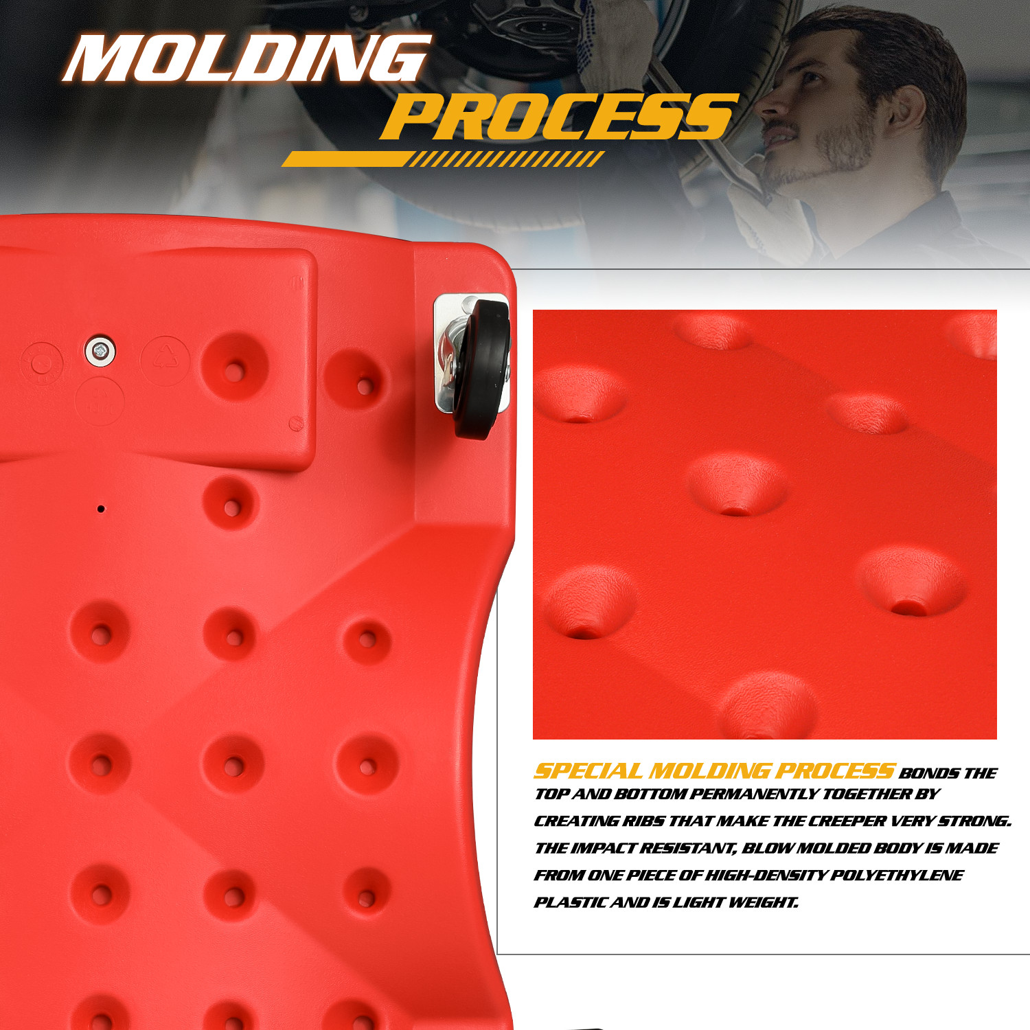 36" Red Rolling Low Profile Creeper Automotive Garage Repair w/Papped Head Rest