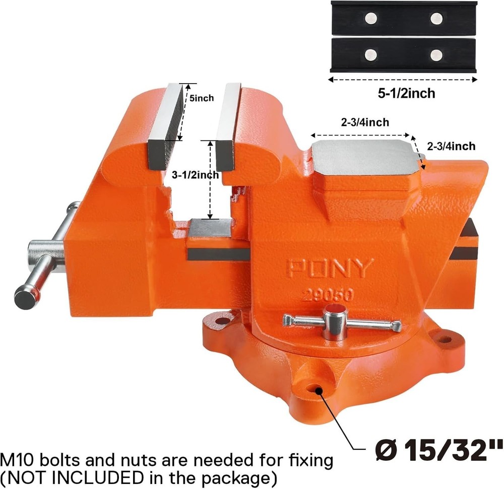 5″ Heavy-Duty Bench Vise – 360° Swivel Base, Pipe Clamp Function