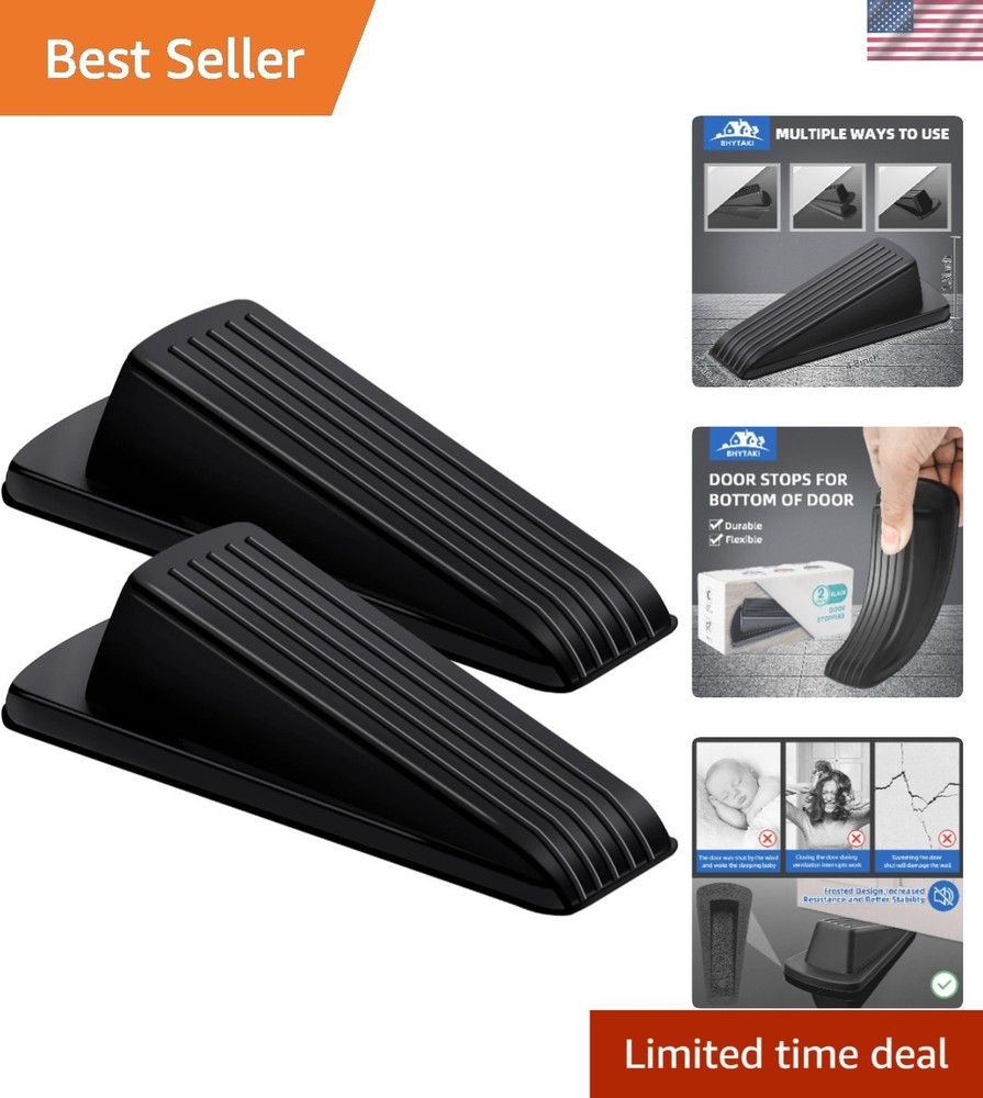 Rubber Door Stop Wedges - 2 Pack for All Floor Types - Safe & Effective