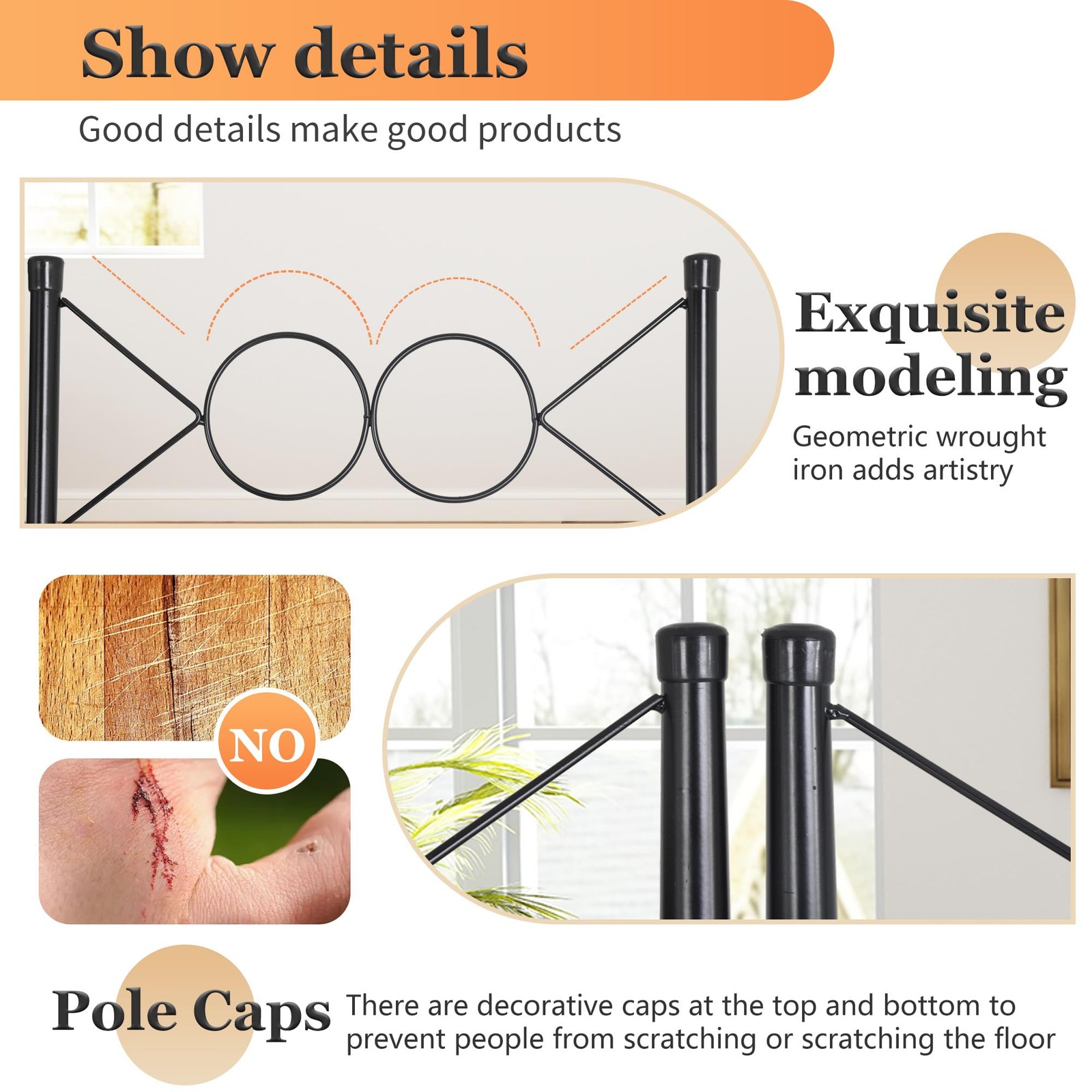 4 Panel Room Divider 6FT Steel Frame Screen Folding Privacy Divider Freestand...