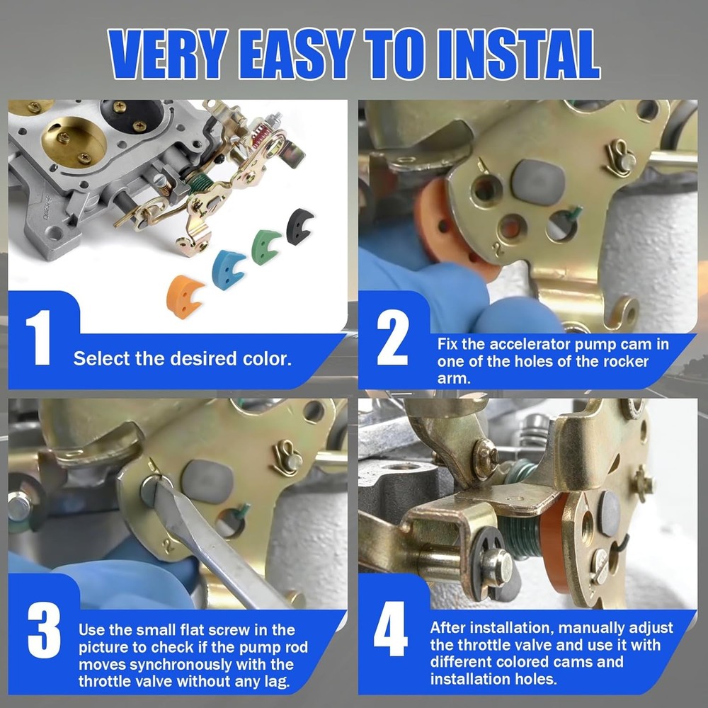 20-12 Accelerator Pump Cam Assortment Kit, 8 Color-Coded Accelerator Pump Cams,