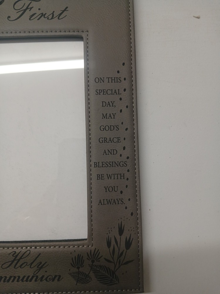 My First Communion Picture Frame Leather Border