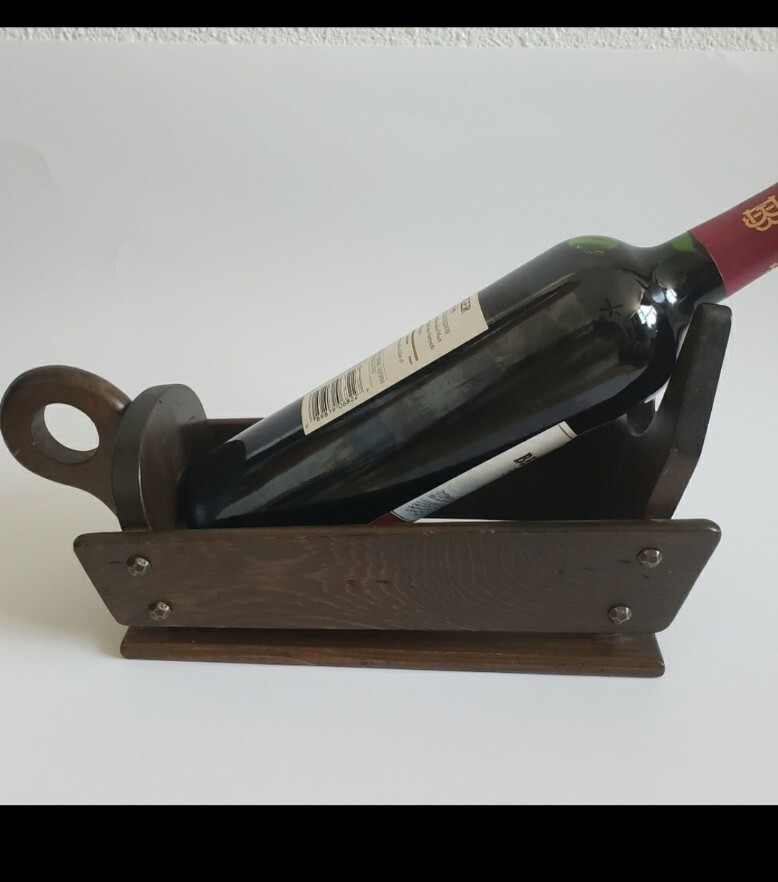 Midcentury Solid Wood Handmade Sledge Bottle Holder
