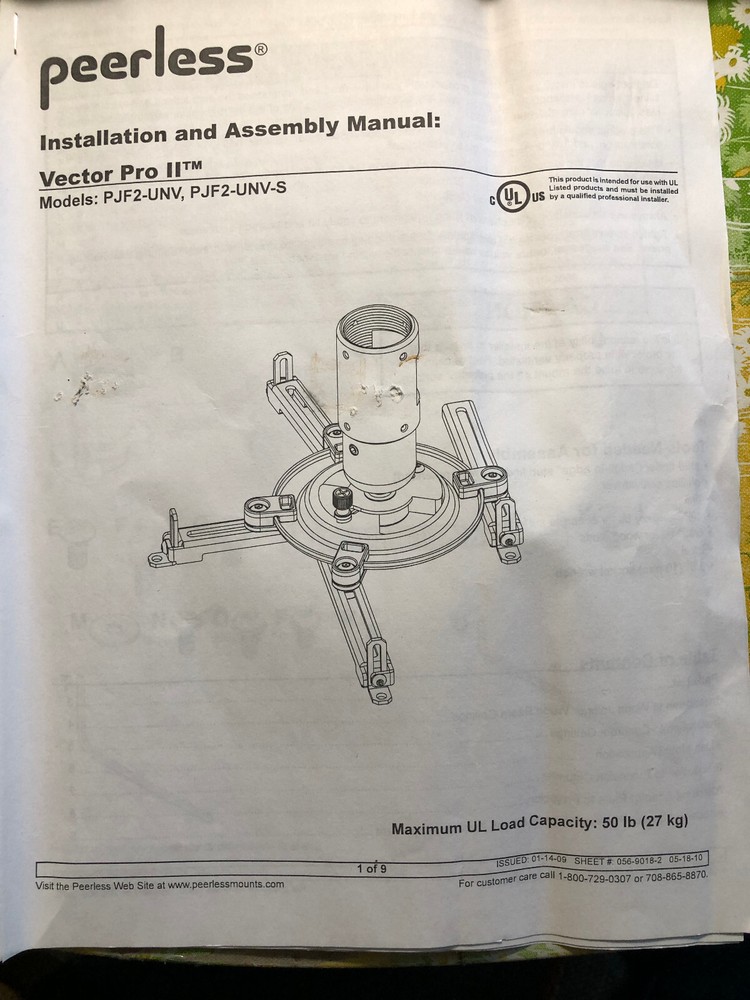 Peerles # PJF2-UNV Universal Projector Mount (Ceiling)