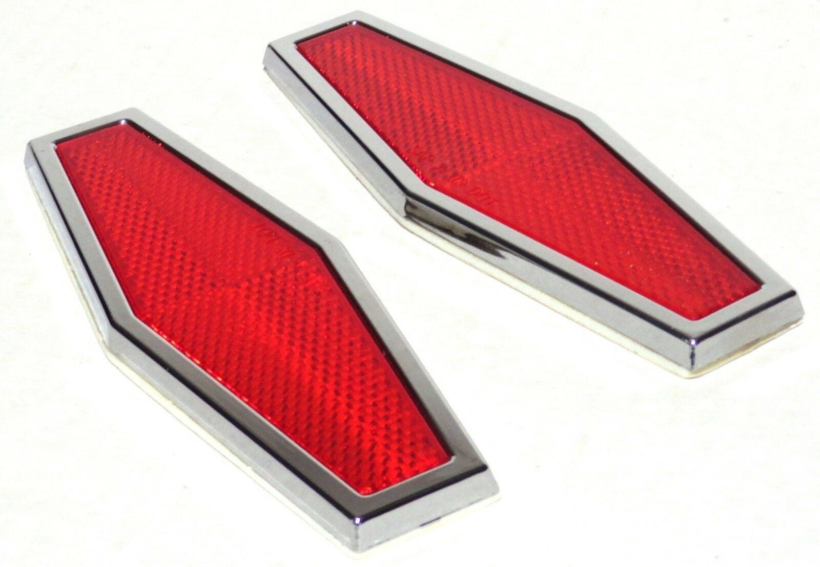 Red Hexagon Reflectors 1-3/4" x 5-1/2 Acrylic Lens Chrome Trim Stick-On GG#80864