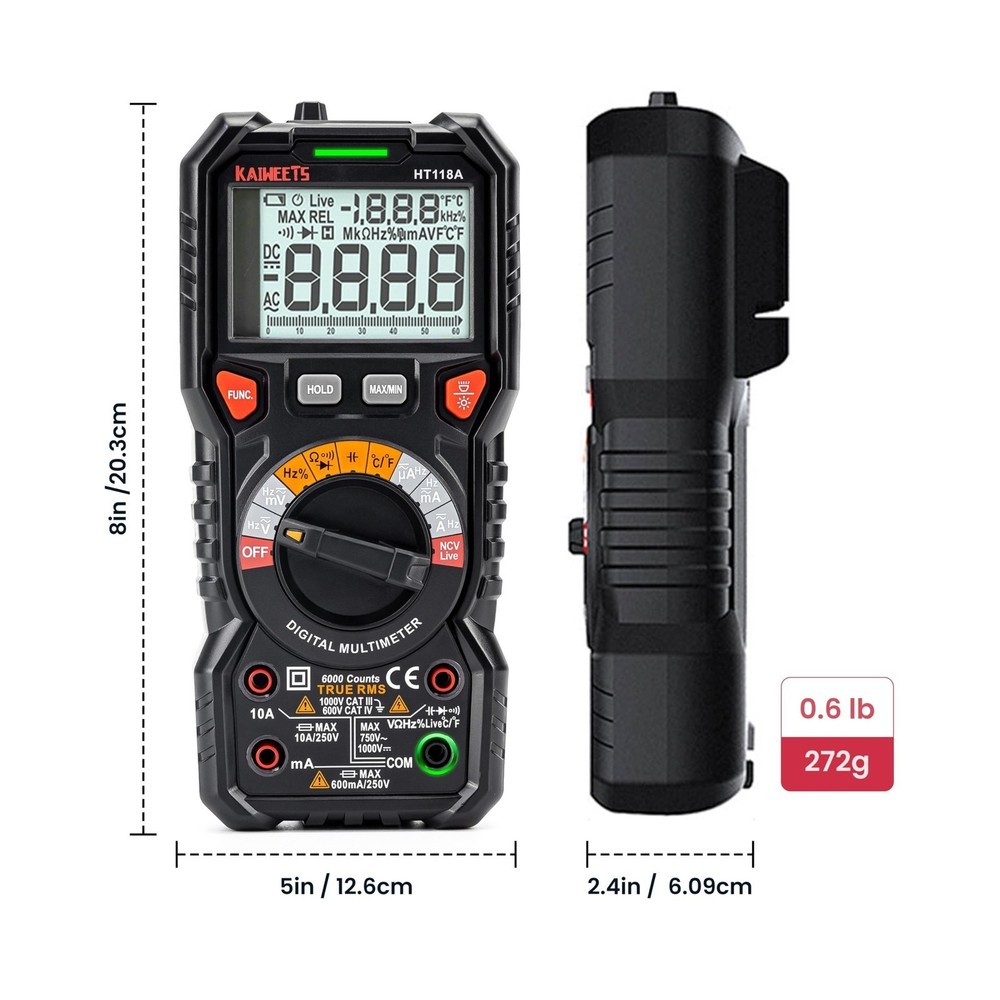 KAIWEETS Digital Multimeter TRMS 6000 Counts Voltmeter Auto-Ranging Fast Accu...