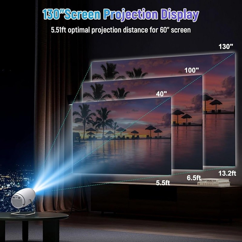Smart Mini Projector 4K HD Built-in Apps WiFi Bluetooth Screen Mirroring New