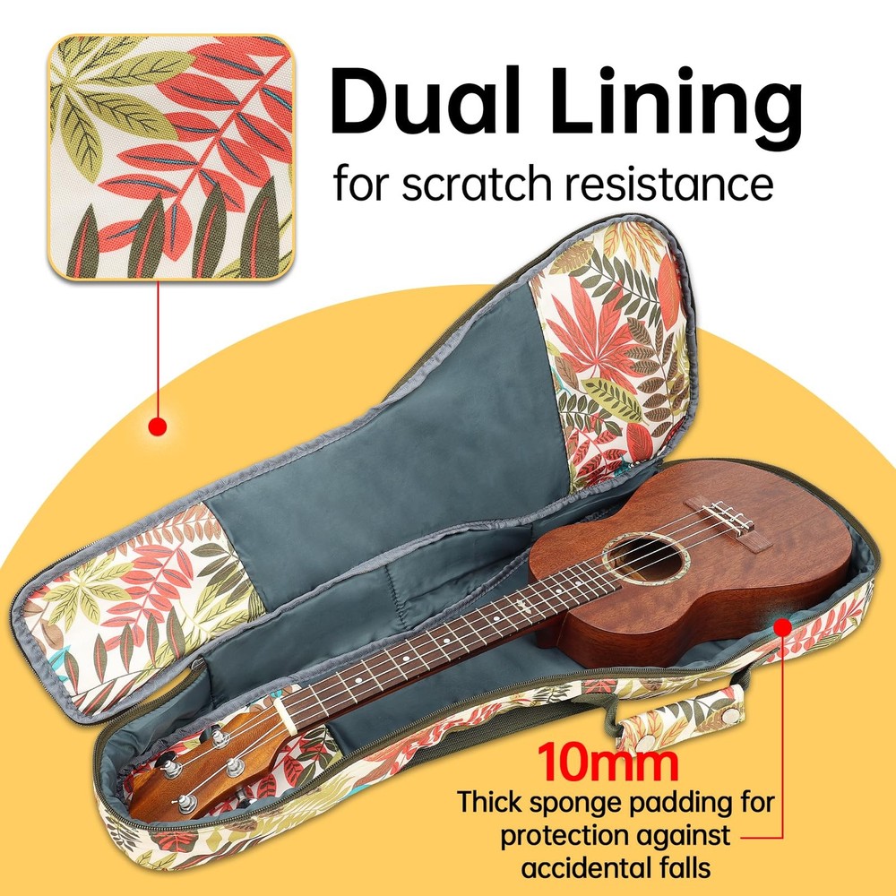 Premium 26" Ukulele Case, 10mm Back Panel Padded,Adjustable Strap,Durable Poc...