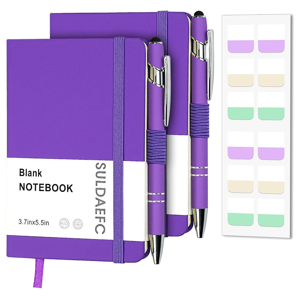 SULDAEFC 2 Pack Pocket Notebook/Notepad with 2 Blank - A6 - 2 Pack, Purple