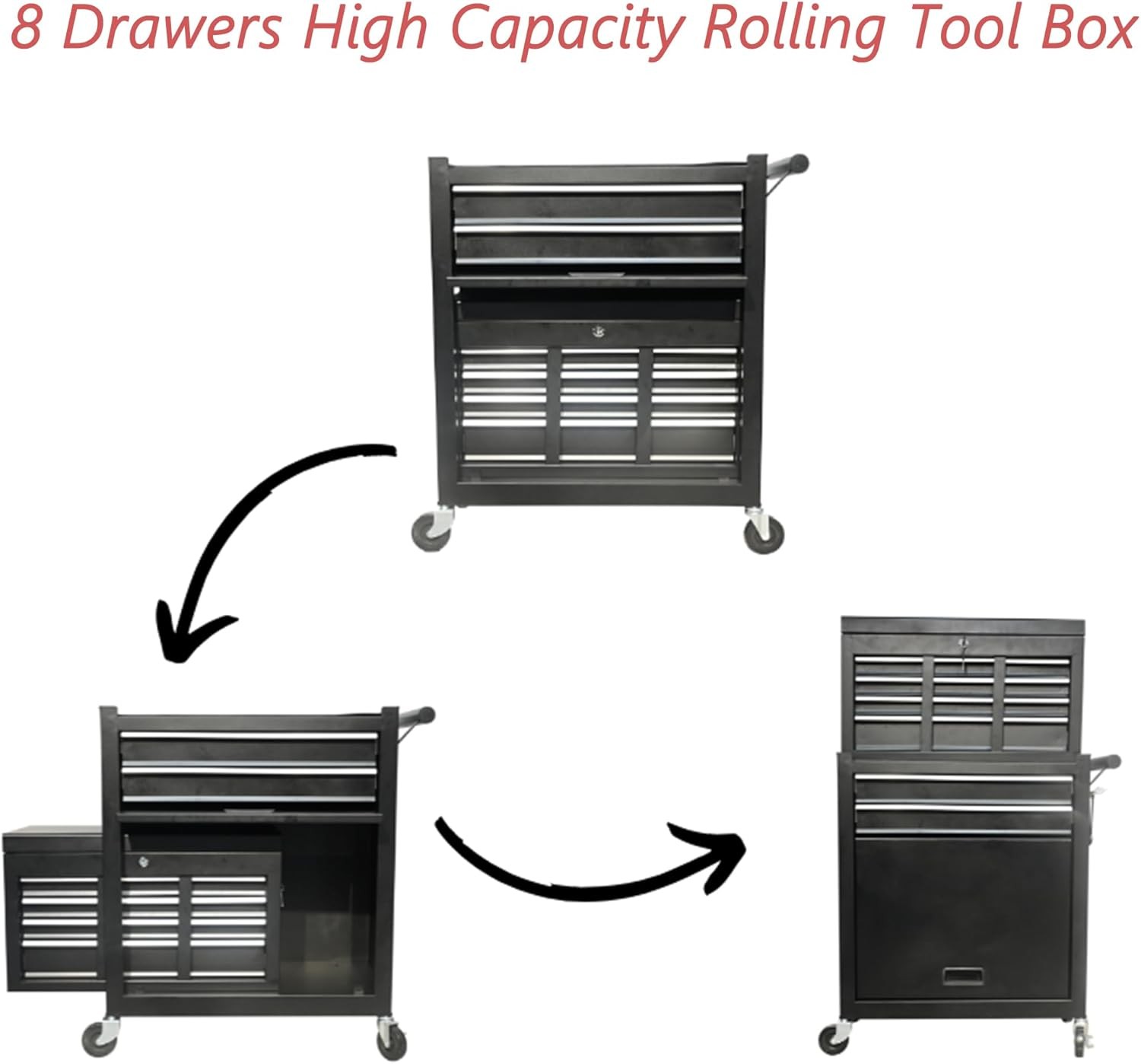 8 Drawers Rolling Tool Chest Tool Lock Storage Cabinet Boxes on Wheels Garage