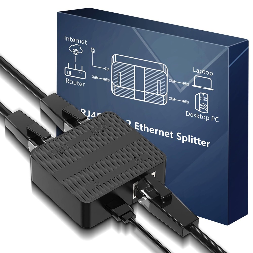 Gigabit Ethernet Splitter 1 To 2 Devices Simultaneously Networking 1000mbps High