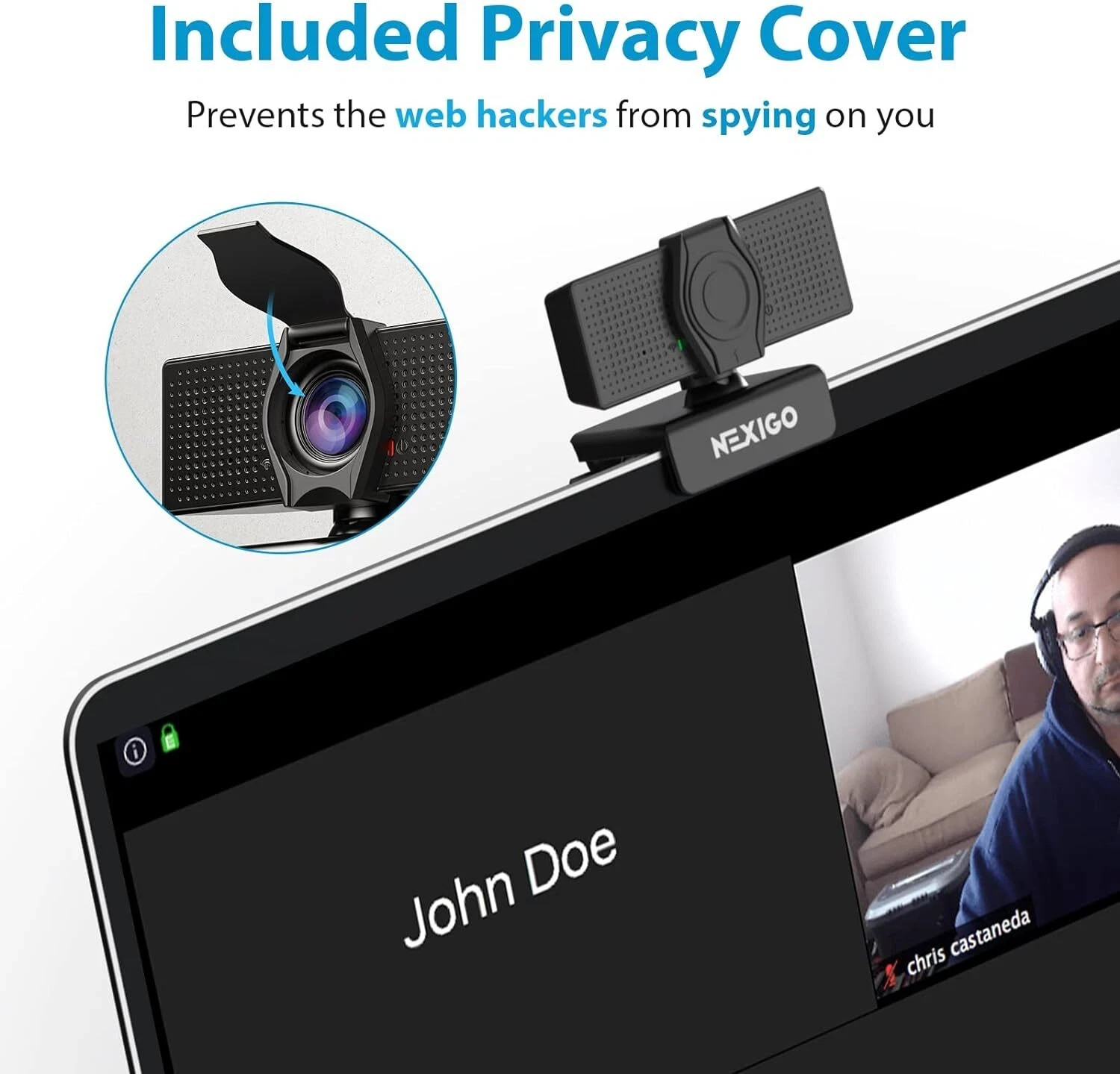 NexiGo N60 1080P HD Webcam w/ Microphone & Privacy Cover for Zoom & Skype