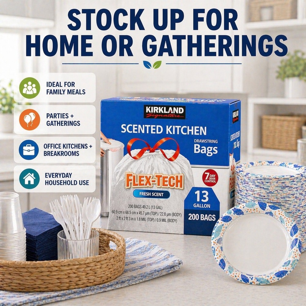 Mega Kirkland Kitchen Essentials Bundle - 240 Paper Plates + 200 Scented Kitchen