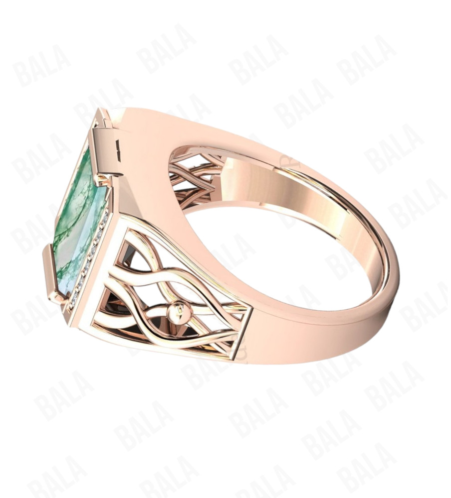 Handmade 925 Sterling Silver Moss Agate Ring, Rectangular Gothic Statement Ring