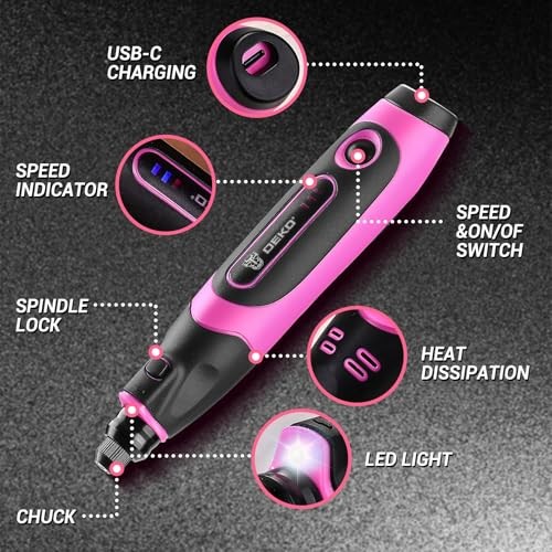 Mini Cordless Rotary Tool: 3.7V Rotary Tool Variable Speed Display with Pink