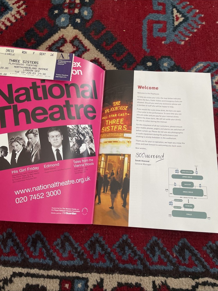 Original Programme Ticket Three Sisters Christopher Hampton Michael Blakemore FH