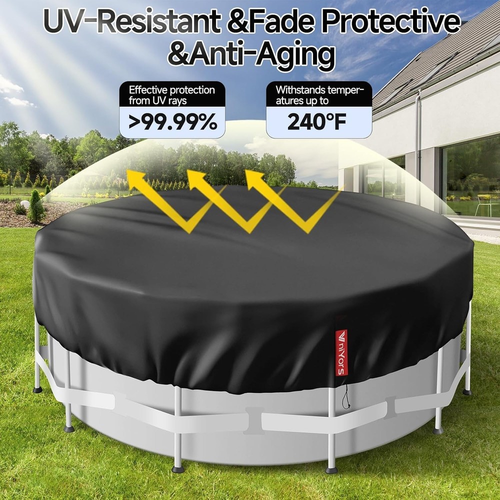 16Ft Round Solar Pool Cover Waterproof Heavy-Duty Polyester with Drawstring a...