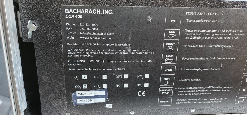 BACHARACH ECA-450 ENVIRONMENTAL COMBUSTION ANALYZER ECA450, 247221
