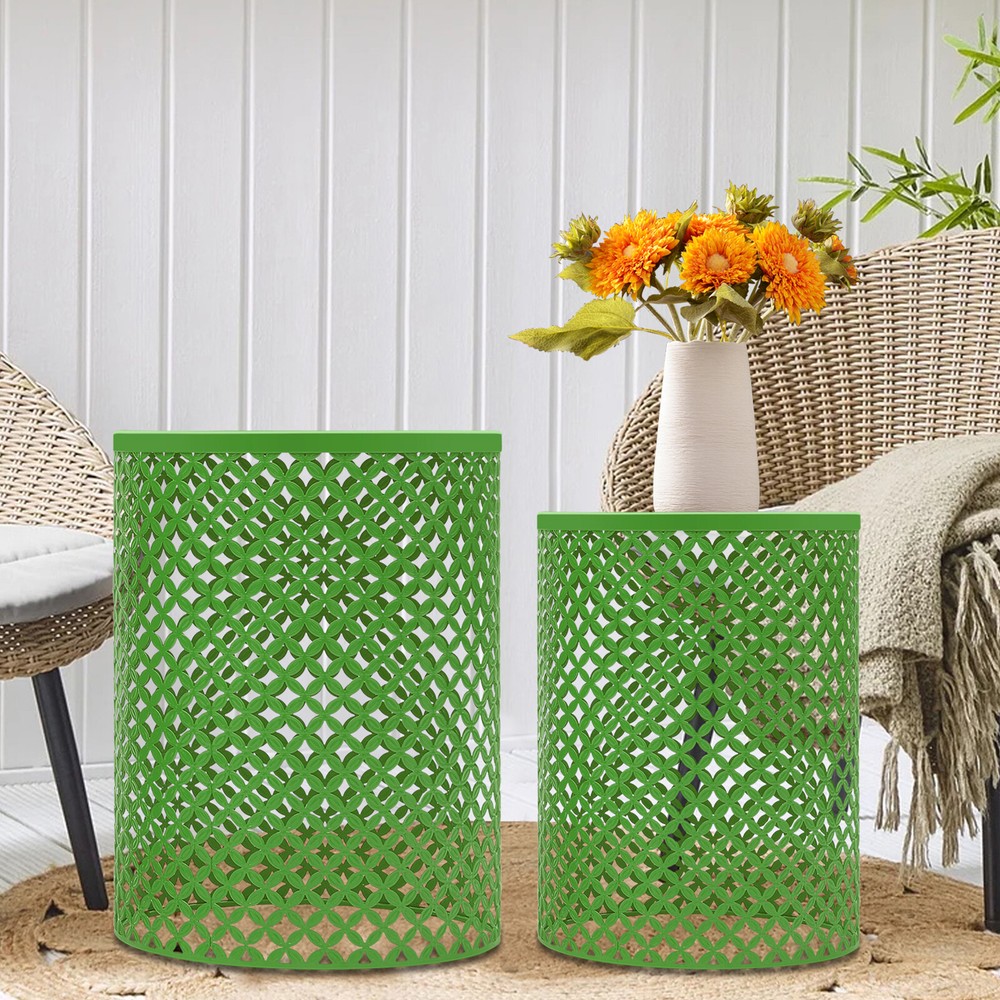 2PCS Green Side Table Metal Frame Accent Table Modern Openwork Pattern End Table