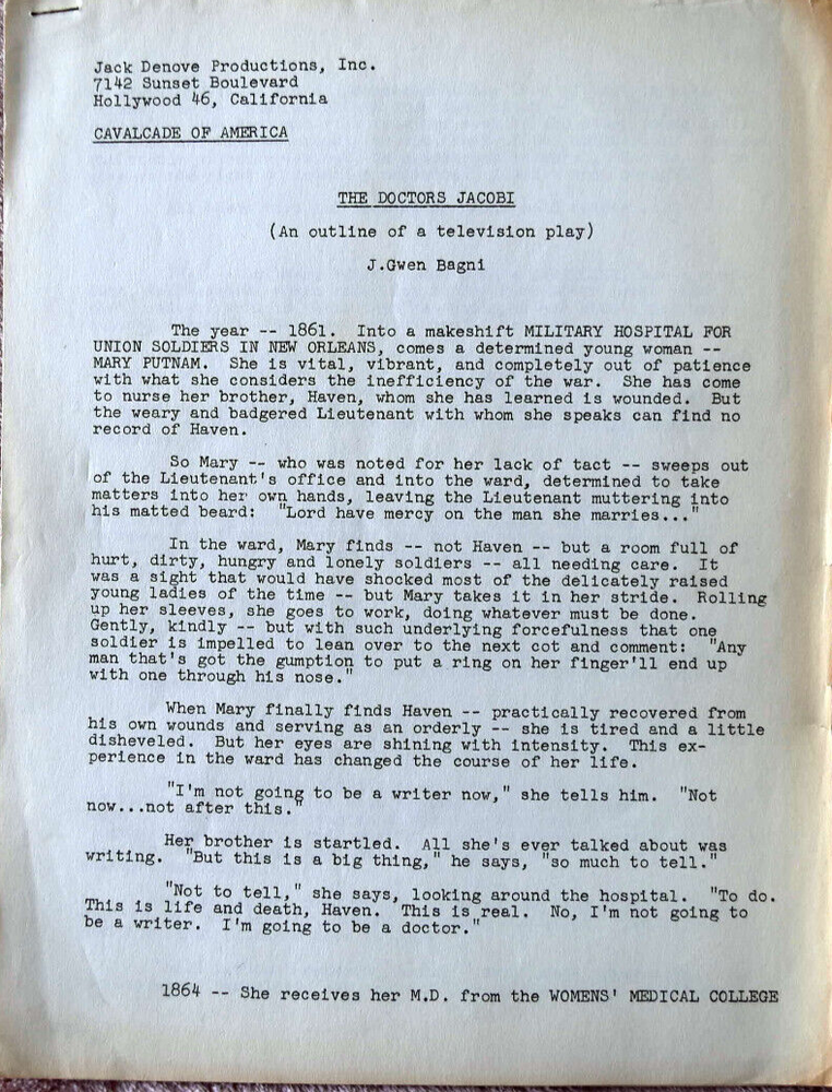 "The Doctors Jacobi" Original (Writer's Draft Written on a Typewriter) Script