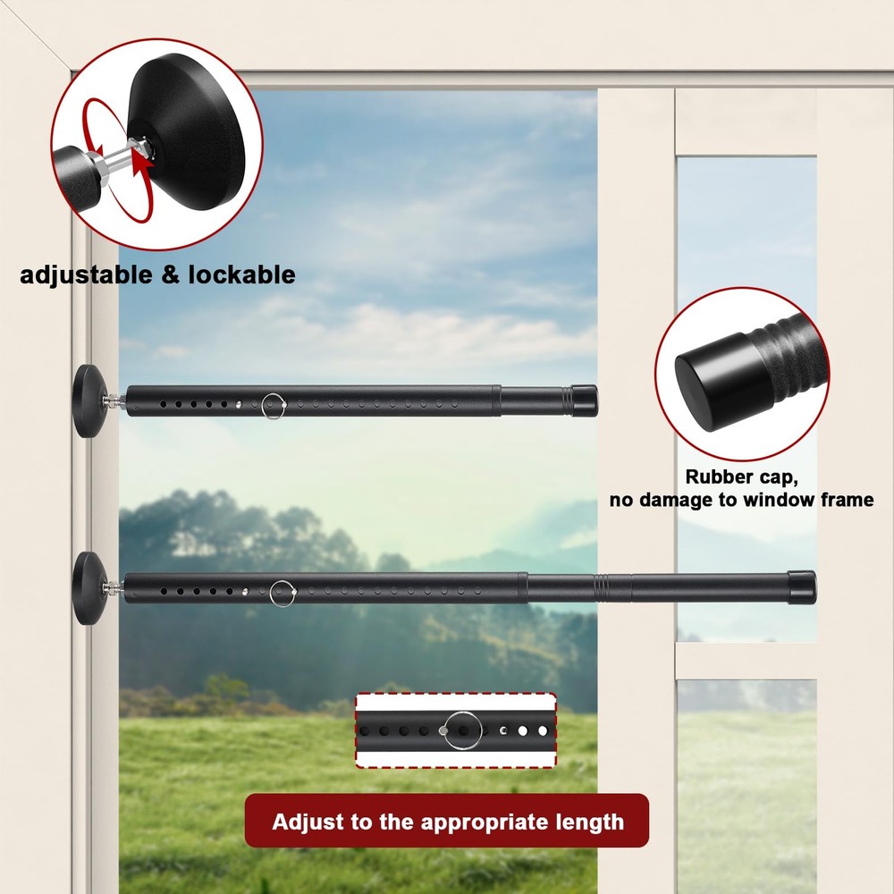 Door Stoppers Security Bar - Adjustable Windows/Sliding 1 PC, Black