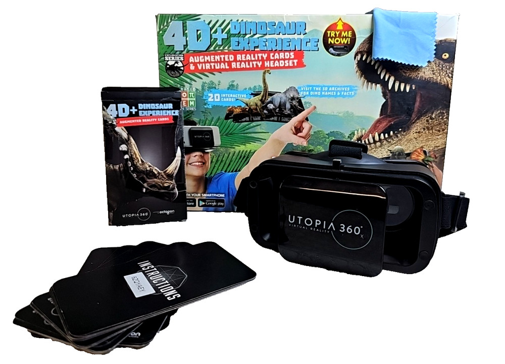 NEW 4D+ Dinosaur Experience Augmented Reality Cards + VR Virtual Reality Headset