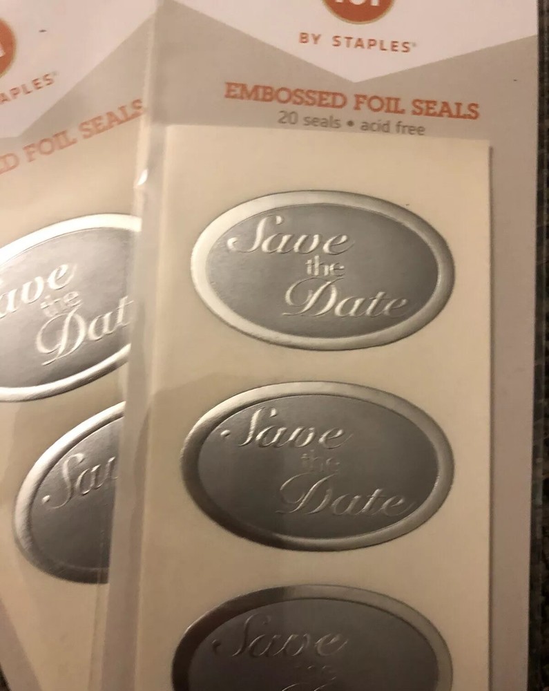 M By Staples Embossed Silver Save The Date Envelope Seals, 2 Packages, 40 Count