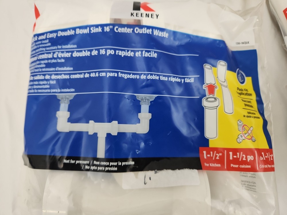 KEENEY QUICK & EASY DOUBLE BOWL SINK 16" CENTER OUTLET WASTE - 130-16QLK