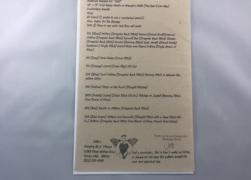 Jette's Hanging by a Thread Chill Out Snowman Embroidery Pattern