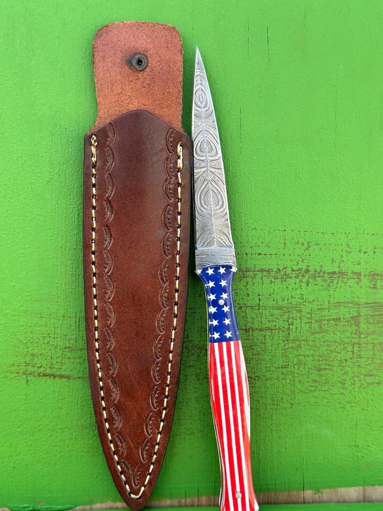 Damascus dagger Knife fixed blade boot knife Ideal DOUBLE-EDGE Full Tang
