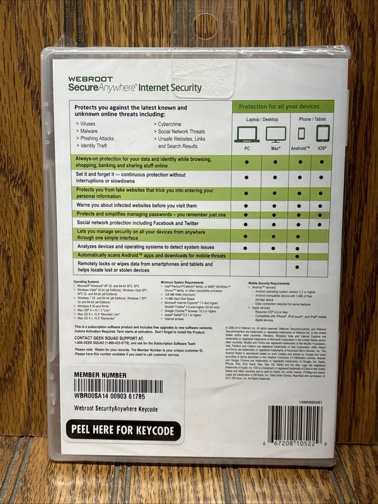 Webroot Internet Security 3 Device PC Mac iOS Android Sealed Retail 2014+