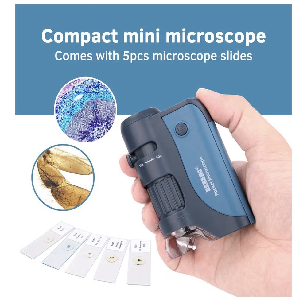 Bebang Pocket Microscope 60X–120X Mini Microscope w/ Slides – NIB