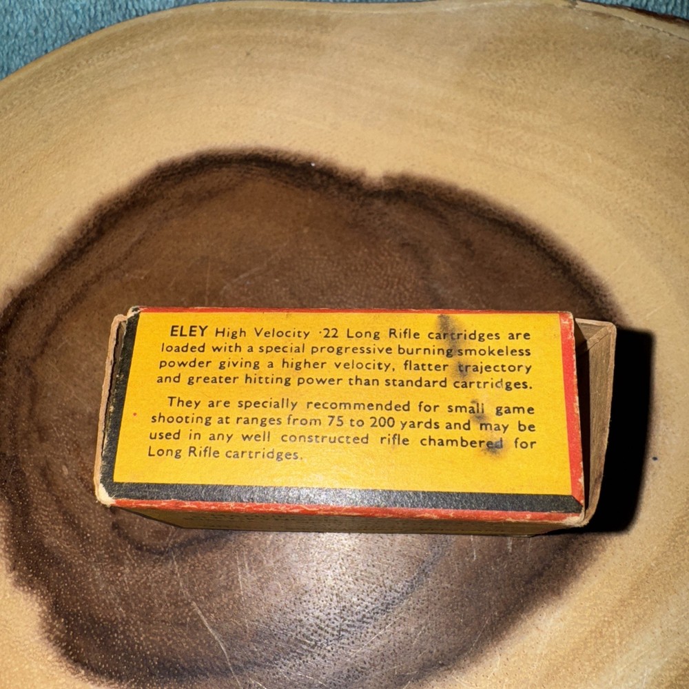 EMPTY 22 AMMO BOX ELEY High Velocity Long Rifle Rabbit Made in England EMPTY BOX