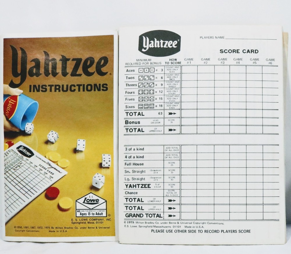 Vintage Game Yahtzee 1975