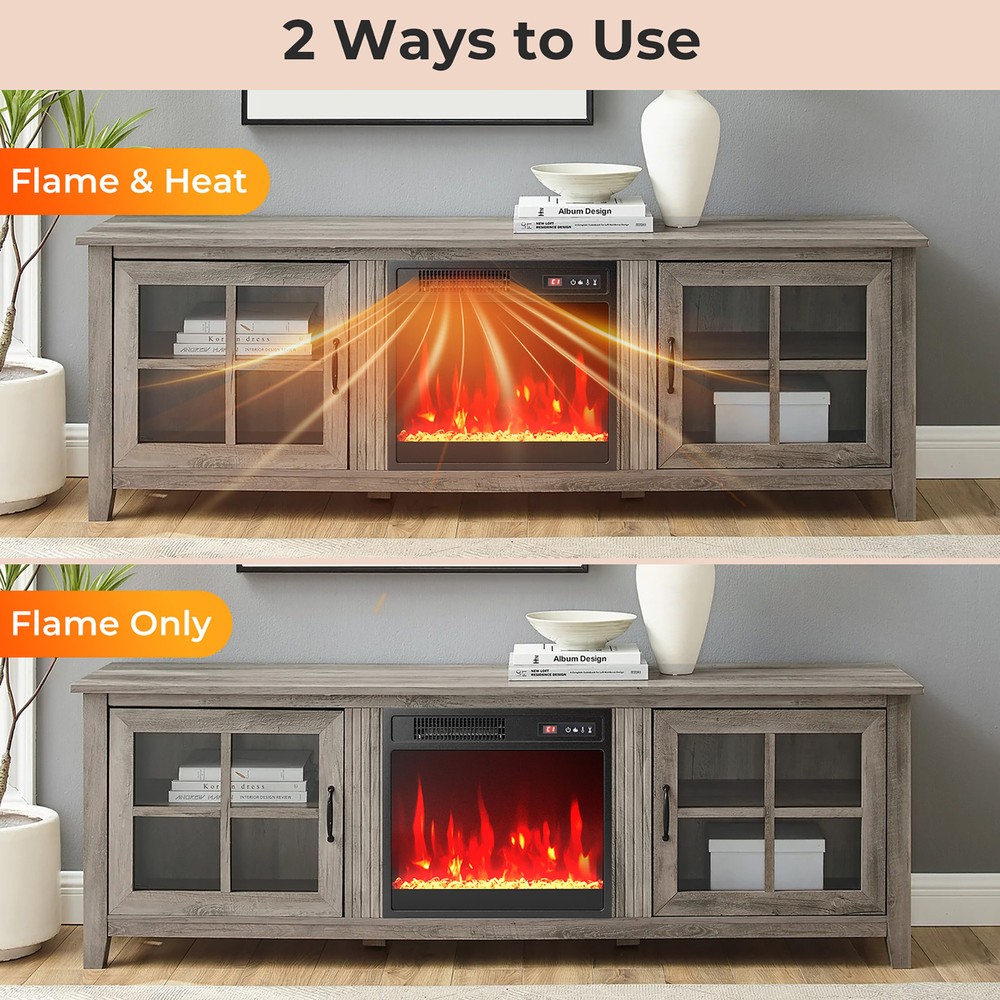18" Electric Fireplace Insert w/Remote Control Adjustable Flame Color Brightness