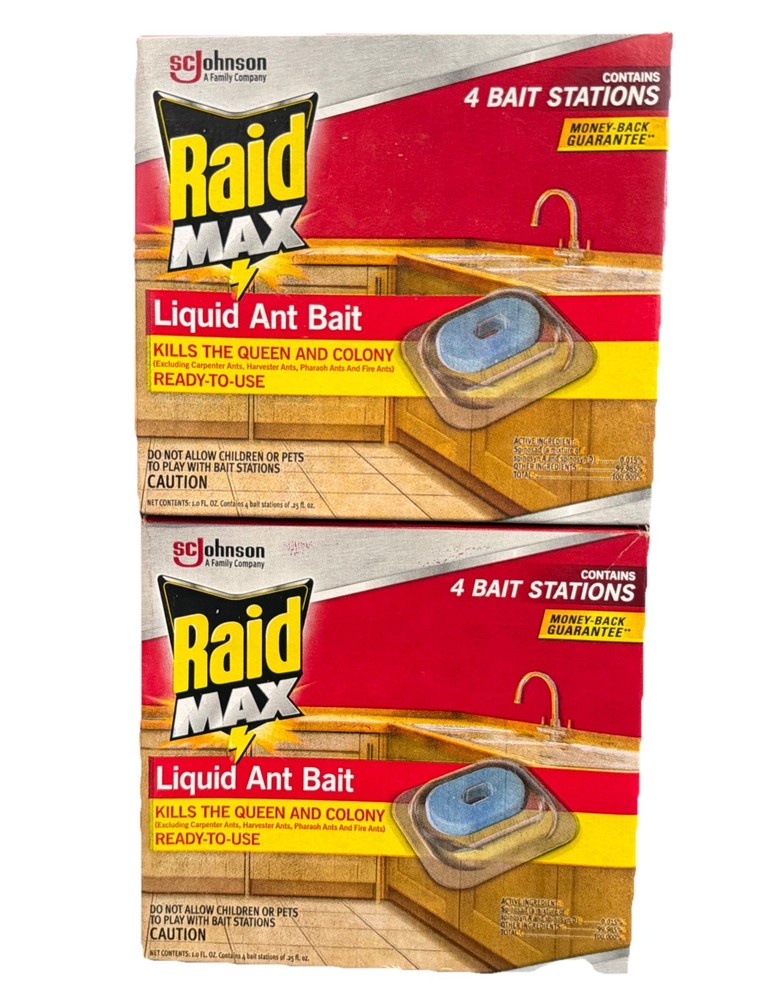8 Raid Max Liquid Ant Bait Stations Kills Queen & Colony (2 Boxes x 4ct)