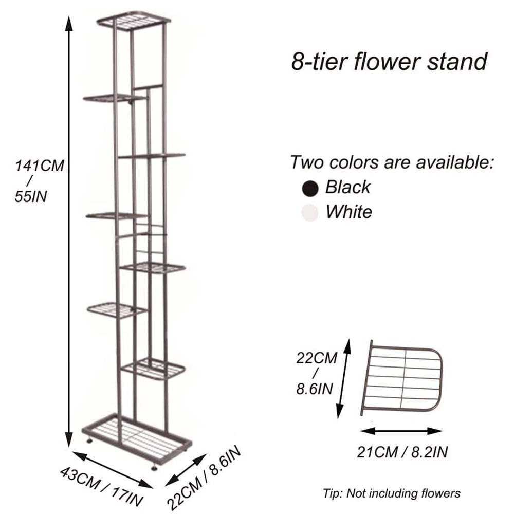8-Tier Plant Stand for Indoor & Outdoor, Duty Metal Flower Shelf, White
