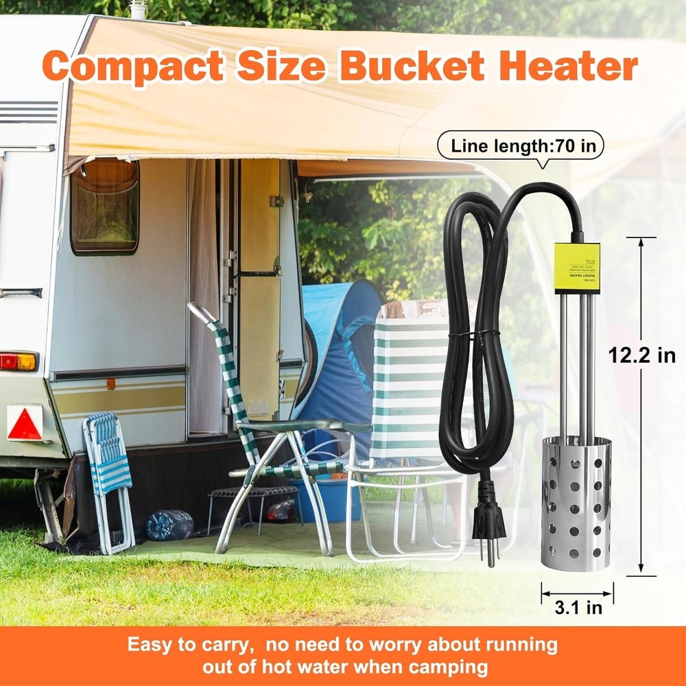 1500W Bucket Heater, Rust Proof Built in Temperature Controller Immersion Wat...